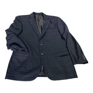 Vincenzi Jacket Mens 42L Navy Plaid Blazer Lined Career Dandy Academia Vintage